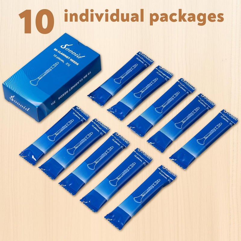 Sovvid Bb Clarinet Reeds Strength 2.5 with Portable Reed Case, Box of 10, Individually Packaged Reeds for Clarinet, Thinner Vamp Cut for Ease of Play - Image 5